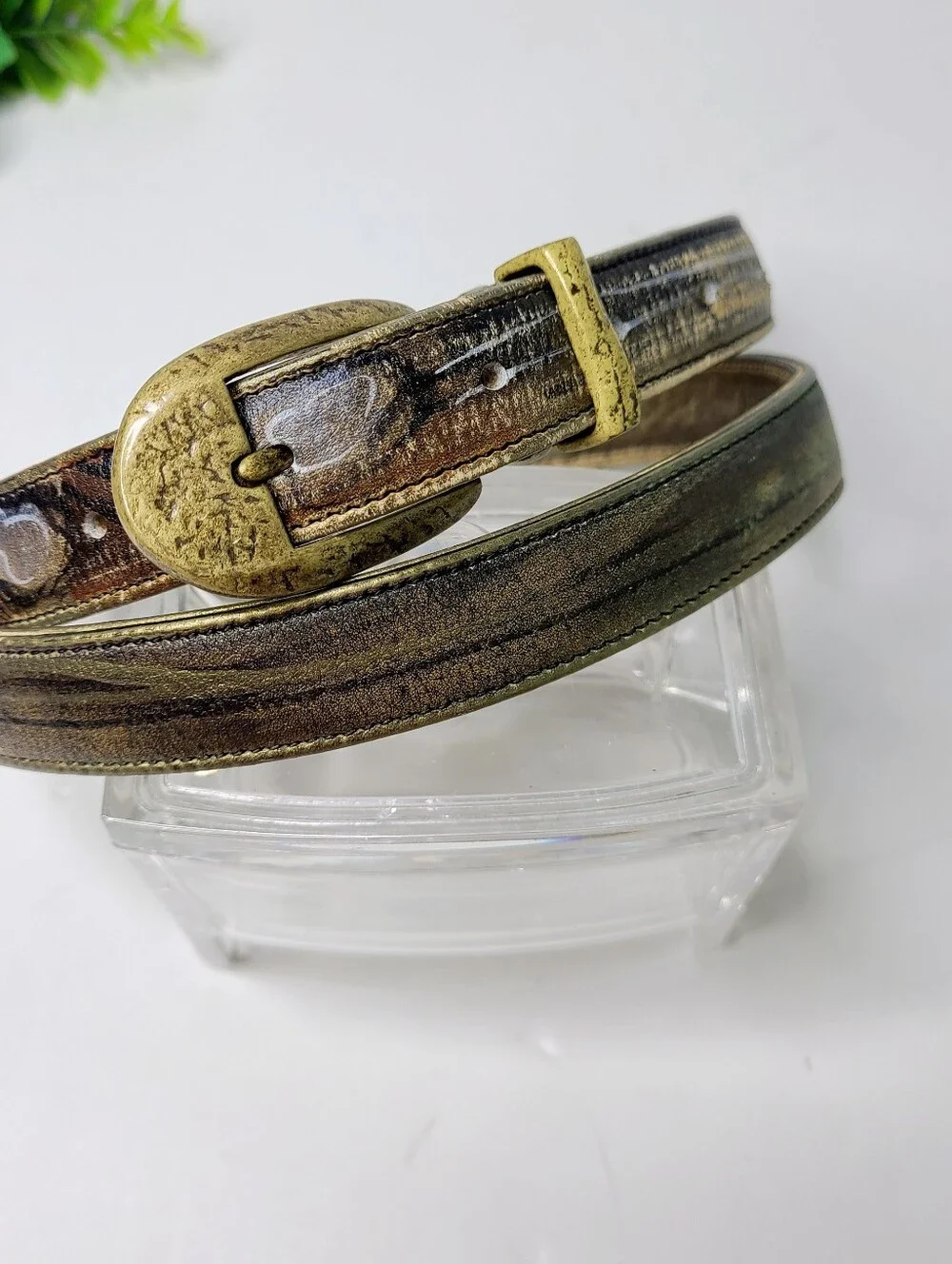 Jane Yoo Vintage Art To Wear Handpainted Genuine Leather Belt